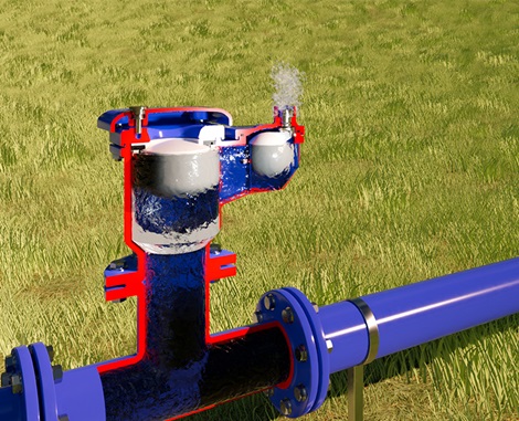 Animation of AVK air valve for water in function