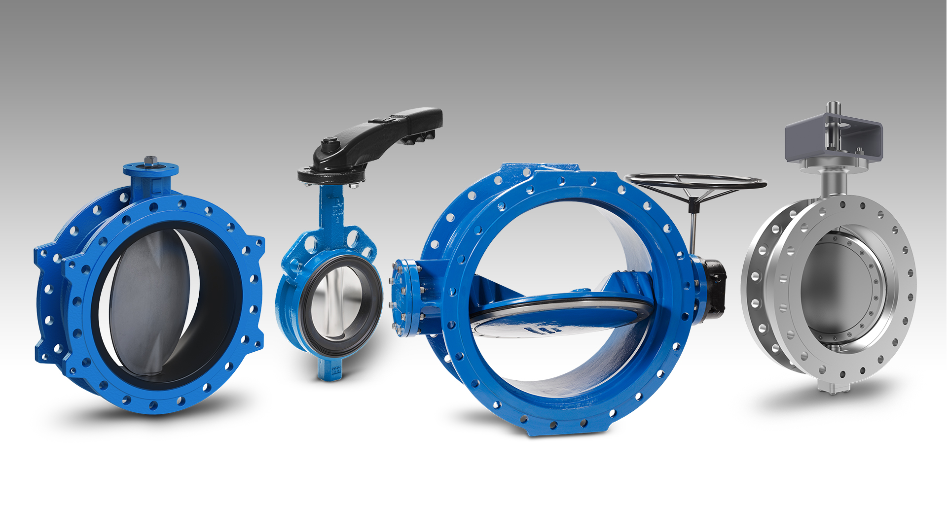 Image of centric butterfly valves with fixed liner and loose liner as well as double and triple eccentric butterfly valves