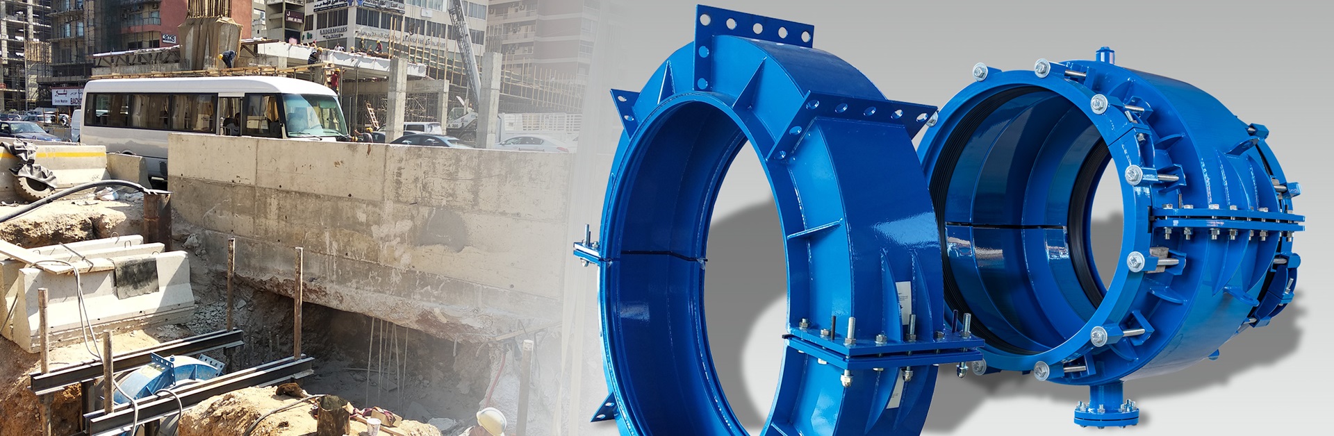 Encapsulation collars for repair of pipe socket and walls in Beirut