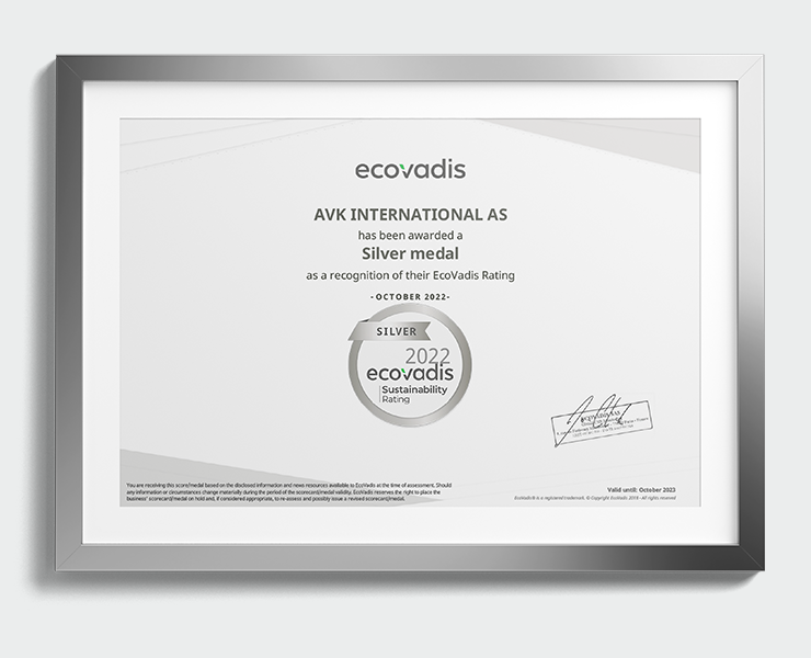 AVK International has been awarded a silver medal by the EcoVadis sustainability rating 2022