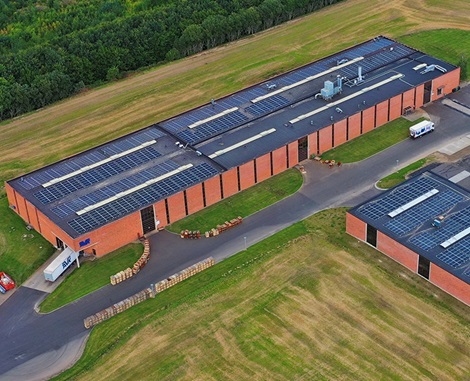 Solar panels on the roofs of AVK International head quarters
