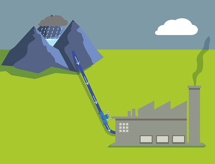 Illustration of consumed water from mountain reservoir