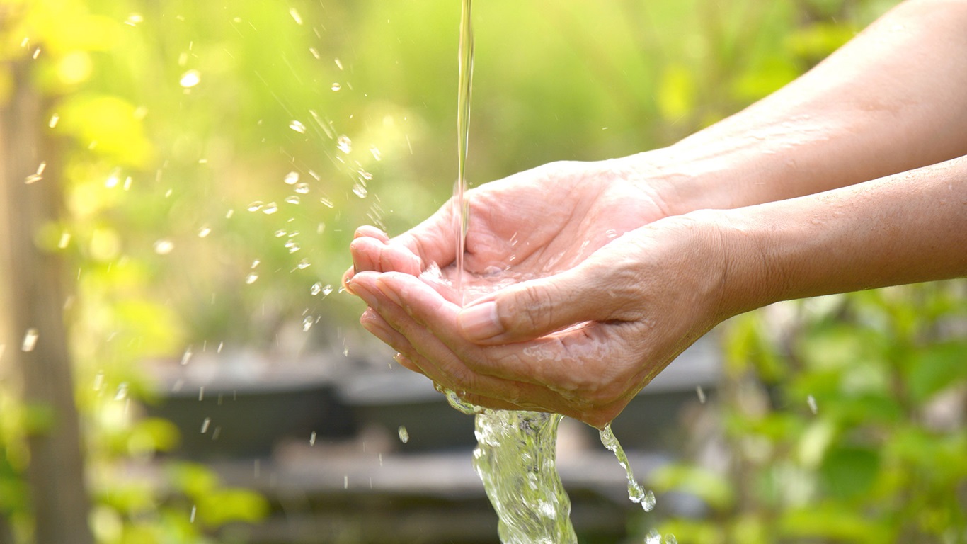 Hands under running water