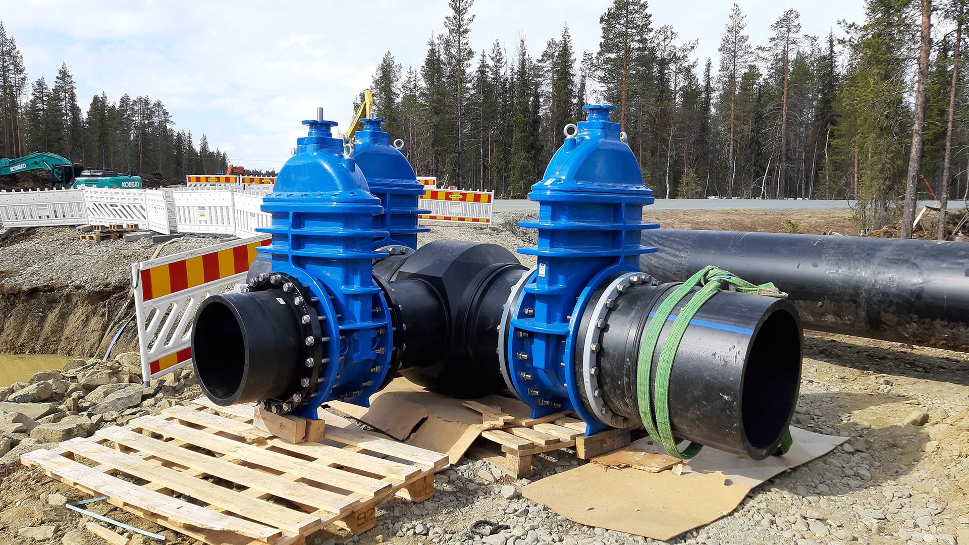 AVK valves installed with pipes, Finland, Agnico Eagle project