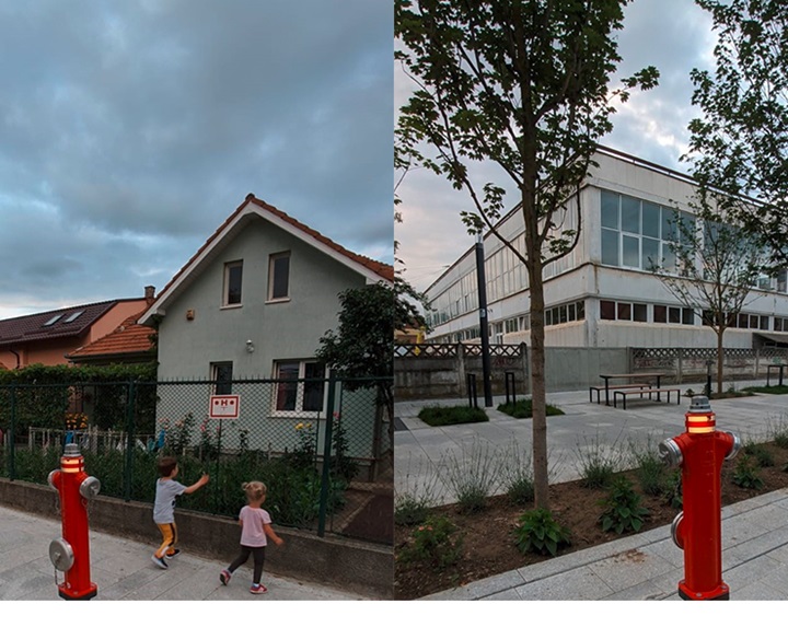 Fire hydrant installed in Romania’s first “smart street” with intelligent street lighting, free Wi-Fi and mobile charging, AVK series 84