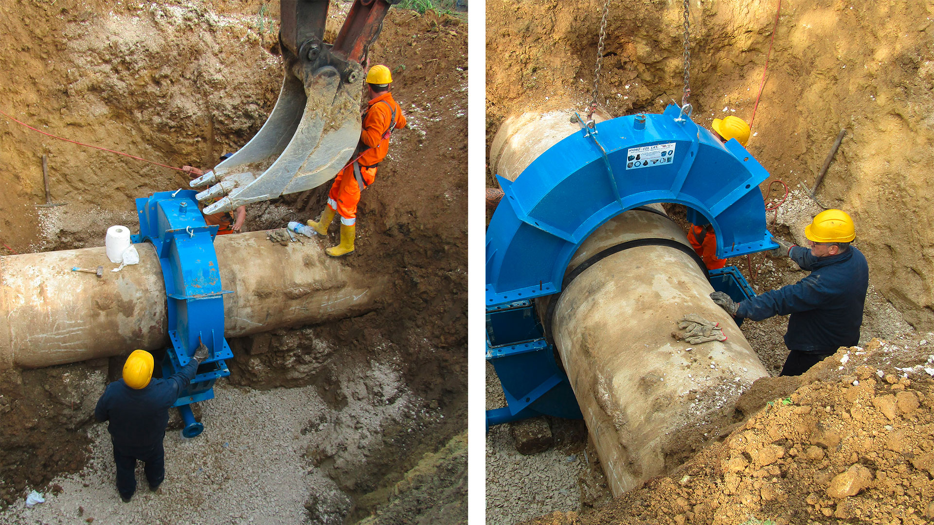 Repair of socket joint and its basement on DN900 water pipeline in Sifone, Italy