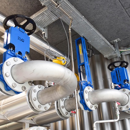 AVK knife gate valves installed indoor at the Egaa wastewater treatment plant in Denmark