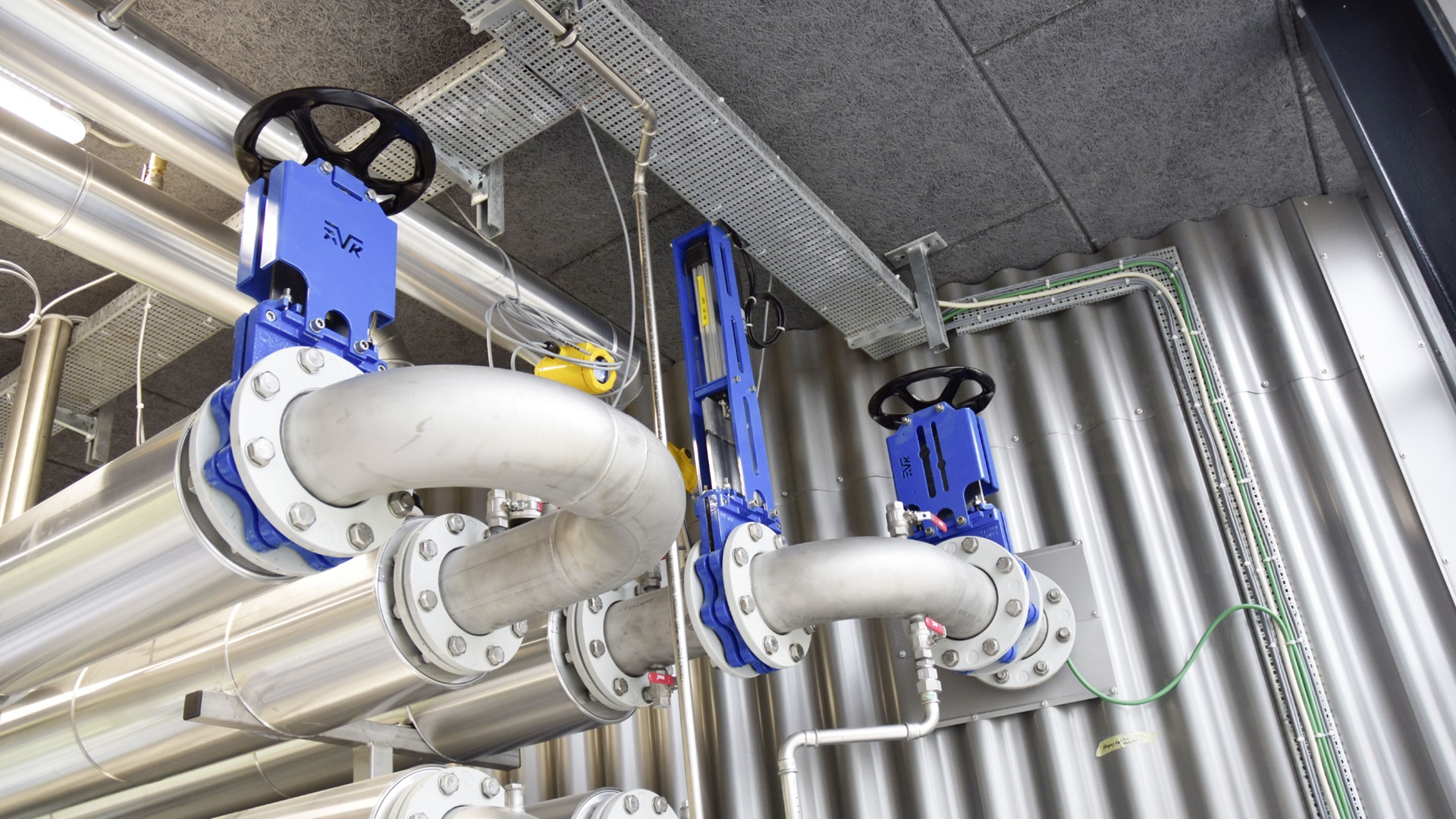 AVK knife gate valves installed indoor at the Egaa wastewater treatment plant in Denmark