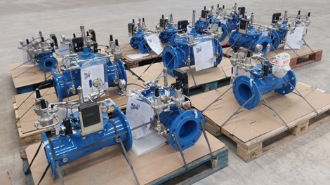 Control gate valves with sensors ready to be packed and shipped