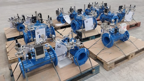 Control gate valves with sensors ready to be packed and shipped