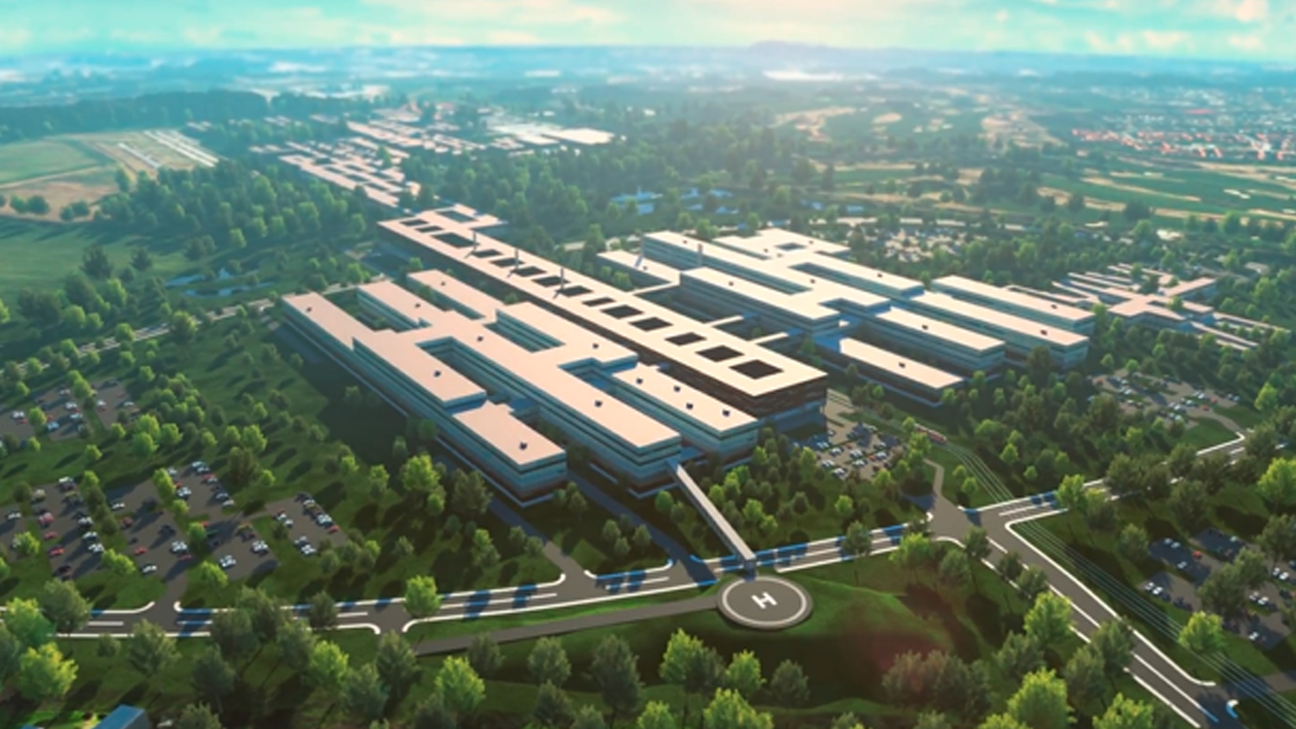 Animated overview of the new university hospital in Odense, Denmark