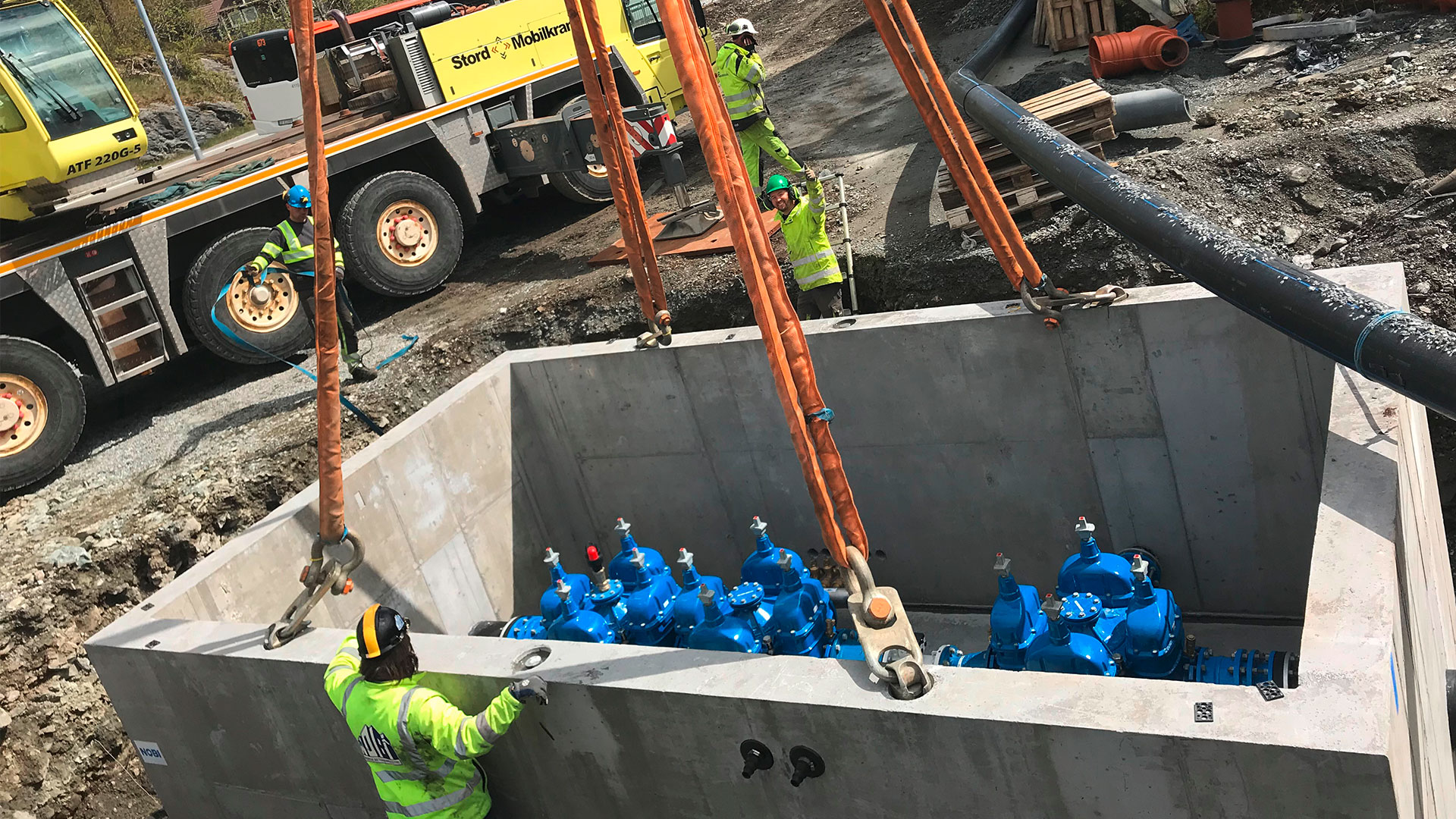 Prefabricated manhole chamber with AVK combi-crosses for upgrading water infrastructure in Stord, Norway