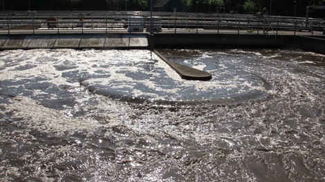 Wastewater treatment plant with water being treated