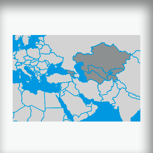 Map showing which countries our Eurasian website cowers - Caucasus and Central asia