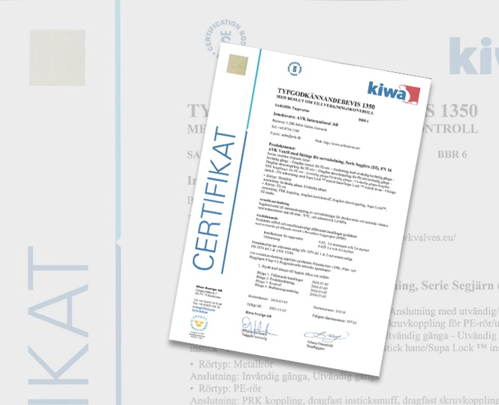 Kiwa approval type 1350 for service connection valves