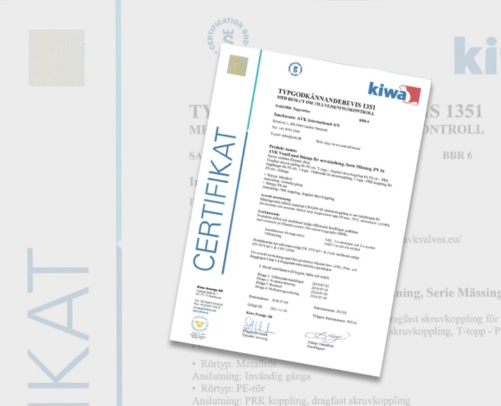 Kiwa approval type 1351 for service connection valves