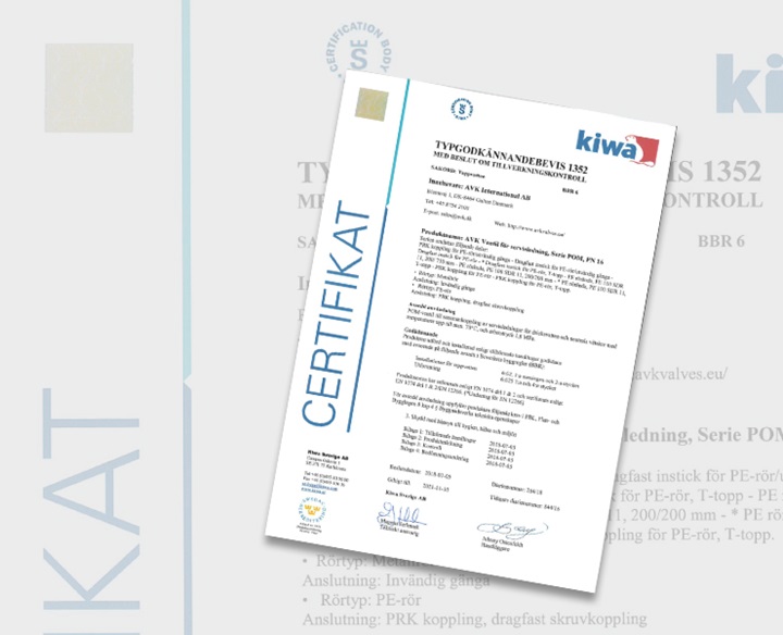 Kiwa approval type 1352 for service connection valves
