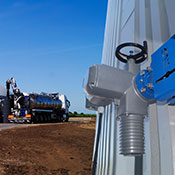 Truck delivering biogas and an AVK valve in the front